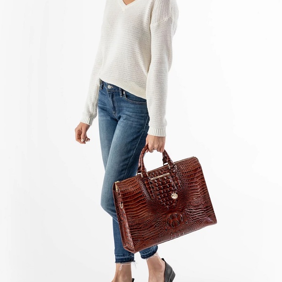 Brahmin Large Leather Business Tote in Pecan (Brown) - Picture 5 of 6